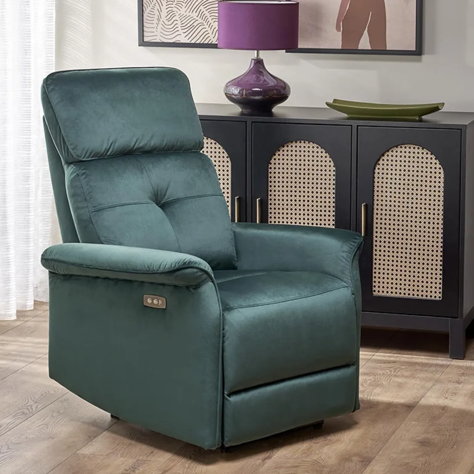 Poltrona relax reclinabile elettrica in velluto verde Fatia