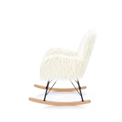 Poltrona sedia a dondolo design pelliccia bianco crema struttura legno metallo Winnipeg