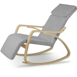 Poltrona sedia a dondolo imbottita relax tessuto grigio legno Slow