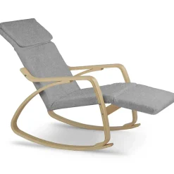 Poltrona sedia a dondolo imbottita relax tessuto grigio legno Slow