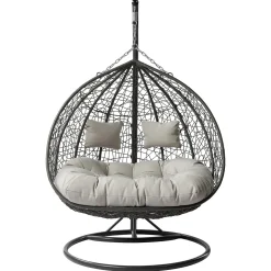 Poltrona sospesa 2 posti da giardino 120x200h cm grigio con cuscini Ibisco