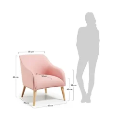 Poltroncina design in tessuto rosa con piedini rovere Bobly