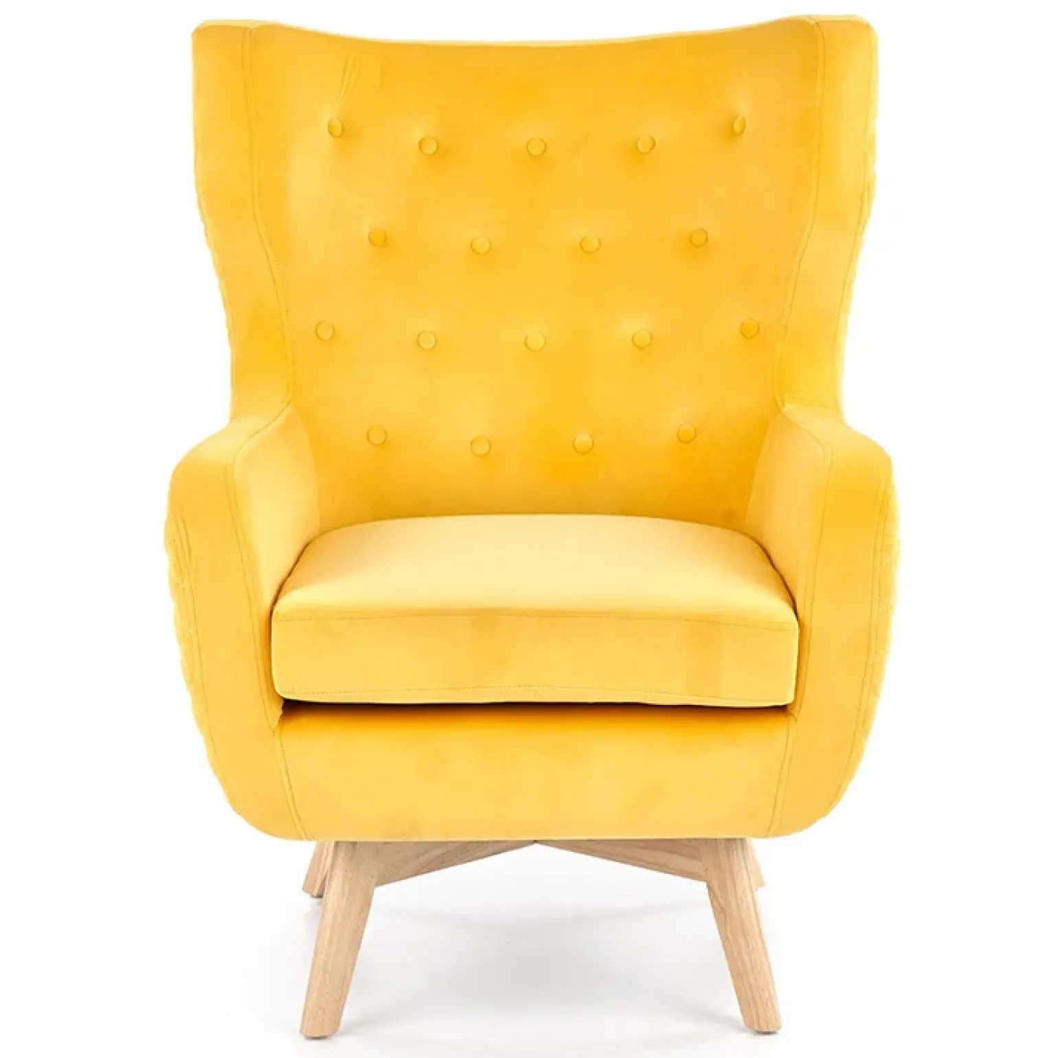 Poltroncina imbottita in velluto giallo legno naturale Seven