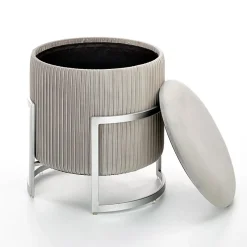 Pouf da salotto contenitore in velluto grigio chiaro Franklin