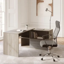 Scrivania angolare 144x127cm ufficio con cassettiera rovere antracite lucido Time Z