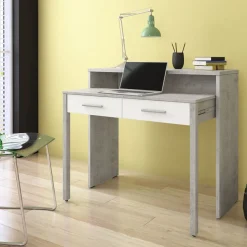 Scrivania 37/71cm ufficio bianco frassino cemento Maybelle