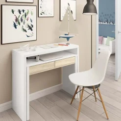 Scrivania 36/66cm ufficio moderna bianco opaco rovere Adam Gihome®