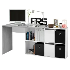 Scrivania 136/203cm ufficio multiposizione bianco opaco cemento Corner