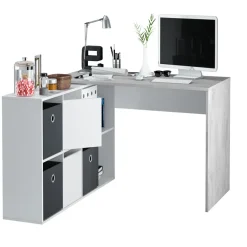 Scrivania 136/203cm ufficio multiposizione bianco opaco cemento Corner