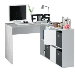 Scrivania 136/203cm ufficio multiposizione bianco opaco cemento Corner
