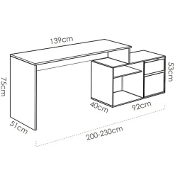 Scrivania ufficio salvaspazio moderna 230x51cm bianco opaco Teddy