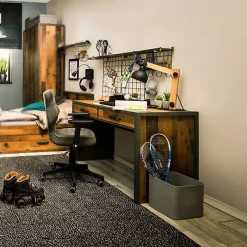 Scrivania 120x76cm 2 cassetti stile soft rovere scuro nero Urbania