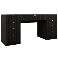 Scrivania 154x55cm con 9 cassetti cannettata nero Athena