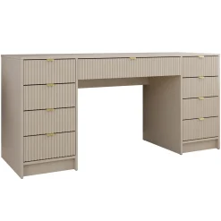 Scrivania 154x55cm con 9 cassetti cannettata beige Athena