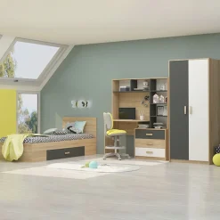 Scrivania 130x160cm moderna con cassetti rovere antracite bianco Chiaretto