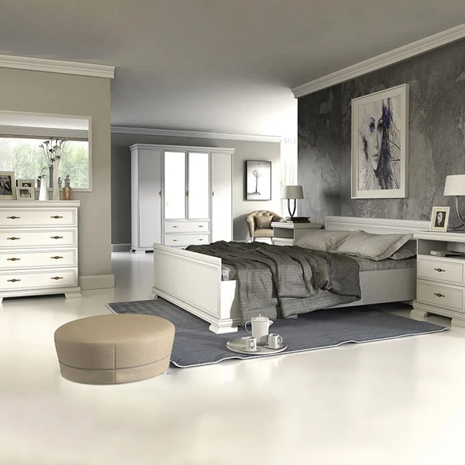 Scrivania 148x75cm shabby 3 cassetti bianco frassinato Kelly