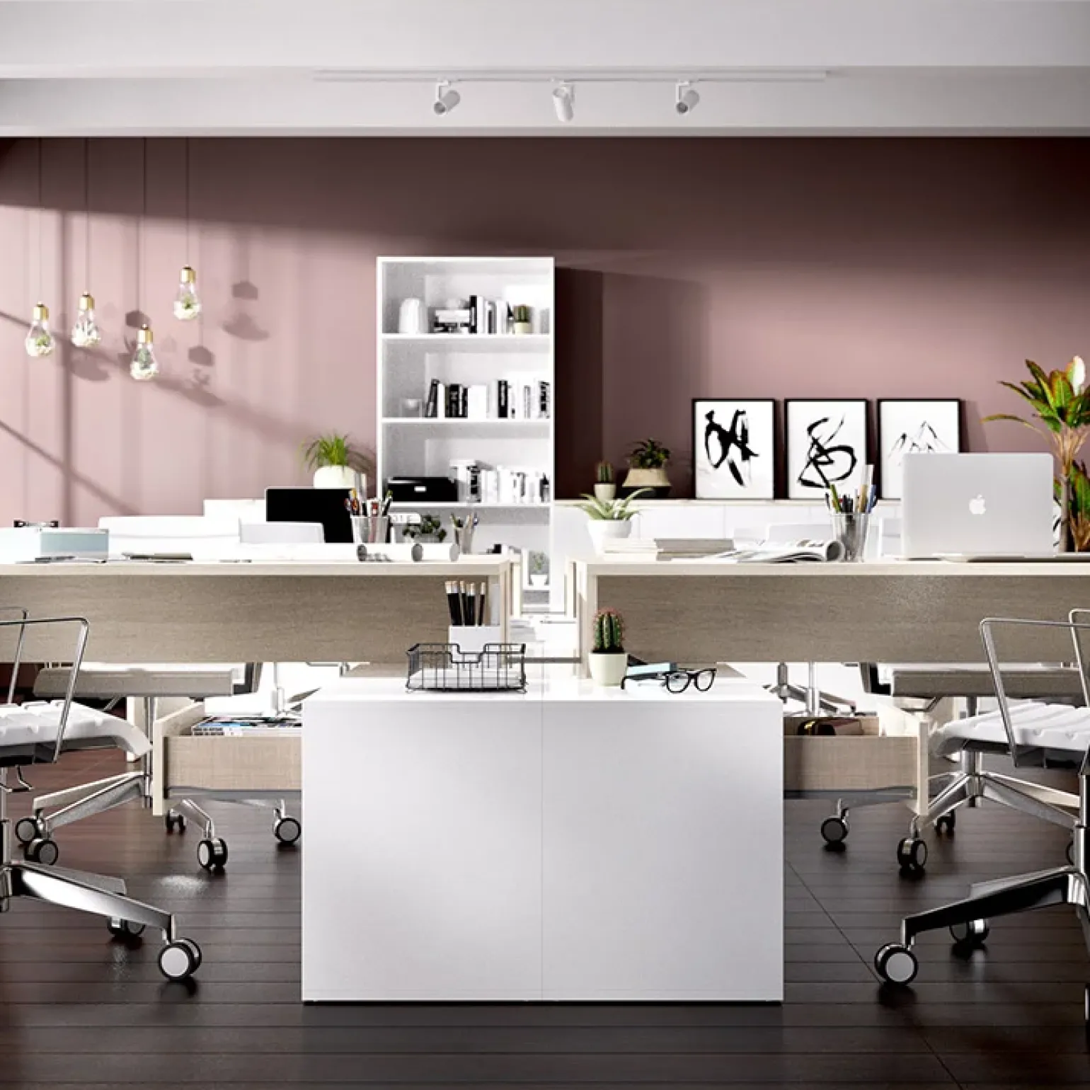 Scrivania 139x92cm ufficio angolare bianco lucido rovere Teddy