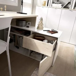 Scrivania 139x92cm ufficio angolare bianco lucido rovere Teddy