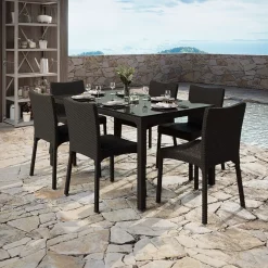 Sedia da giardino esterno bar dehors polipropilene effetto rattan marrone scuro Rossana