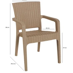 Sedia da giardino esterno bar dehors con braccioli polipropilene effetto rattan tortora Maddy