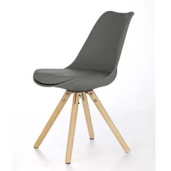 Sedia da pranzo in ecopelle design moderno gambe in legno grigio rovere Nives