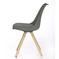 Sedia da pranzo in ecopelle design moderno gambe in legno grigio rovere Nives