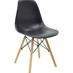 Sedia da pranzo stile scandinavo in polipropilene nero gambe legno Efesto