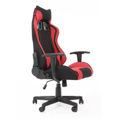 Sedia gaming con ruote regolabile in tessuto rosso nero Vicario
