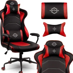 Sedia gaming regolabile con ruote in ecopelle nera rosso Game