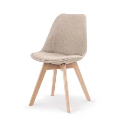 Sedia imbottita in tessuto con gambe in legno beige rovere Colette