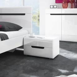Set 2 comodini 52x35h cm 2 cassetti  bianco lucido per camera Dubai Gihome®