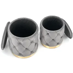 Set 2 pouf con contenitore in velluto grigio Emil