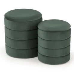 Set 2 pouf contenitori in velluto verde scuro Xavier