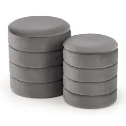 Set 2 pouf contenitori in velluto grigio Xavier