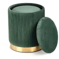 Set 2 pouf design da salotto contenitore in velluto verde Cubal
