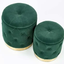 Set 2 pouf moderno contenitore in velluto verde Emil