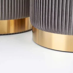 Set 2 pouf rotondi contenitore in velluto acciaio cromato oro Cubal