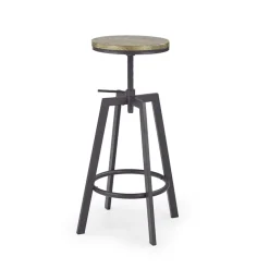 Set 2 sgabelli regolabili industrial 63/80cm legno vite acciaio nero Zagabria