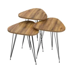 Set 3 tavolini da salotto industrial rovere metallo Agnes