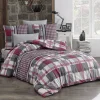 Set copripiumino matrimoniale e federe a quadretti 220x240cm rosso grigio Doroty