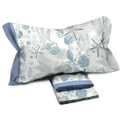 Set lenzuola matrimoniale in cotone fantasia mare bordo azzurro Spada