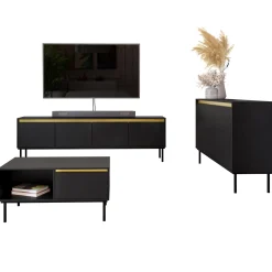 Set mobili soggiorno completo nero oro Praga