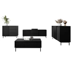 Set mobili soggiorno completo design cannettato nero Strike