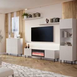 Set mobili soggiorno completo con frontali cannettati beige Ziggy 3