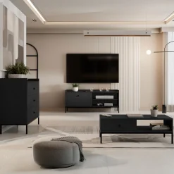 Set mobili soggiorno completo design moderno nero Pollon 2