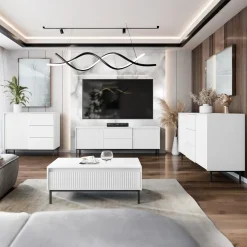 Set mobili soggiorno completo design cannettato bianco Strike