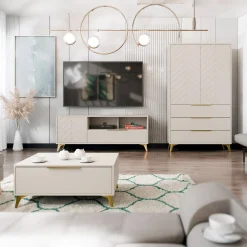 Set mobili soggiorno completo beige frontali serigrafati Miriam 2