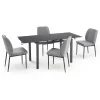 Set tavolo 110/170cm + 4 sedie imbottite grigio nero Albani