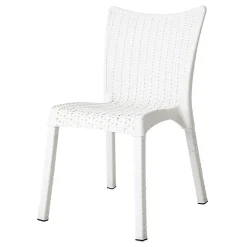 Set tavolo da giardino esterno bar dehors rettangolare 150x90cm + 6 sedie effetto rattan bianco Conchiglia