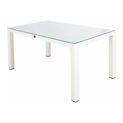 Set tavolo da giardino esterno dehors con vetro 150x90 cm bianco + 6 sedie nero Ivy